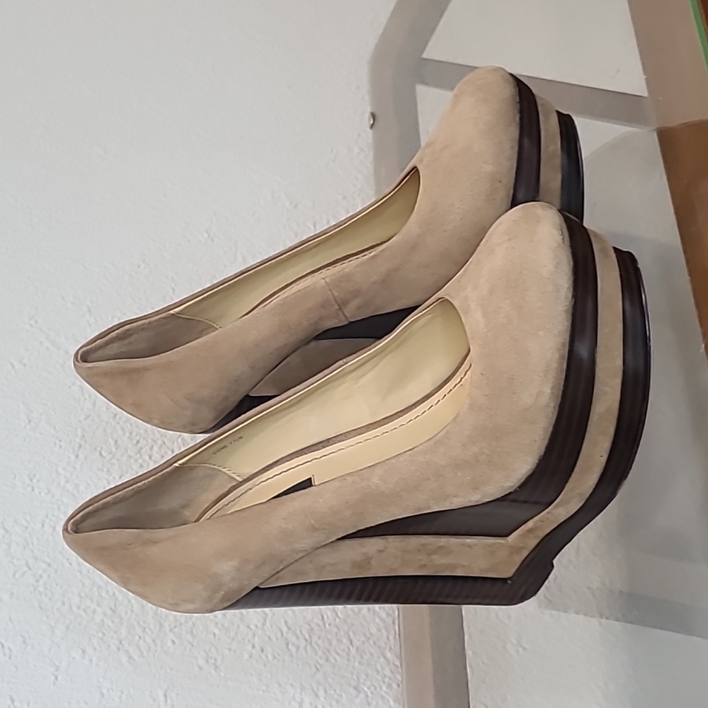 Rachel Zoe Eva two tone brown & cream suede leather platform wedge size 7.5